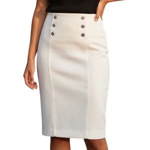 WHITE HOUSE BLACK MARKET White Side Zip Button Detail Ponte Pencil Skirt NWT 0